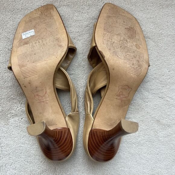 Stuart Weitzman Camel Brown Leather Slide Heeled Sandals Women 5.5 M Crossover - Picture 15 of 16